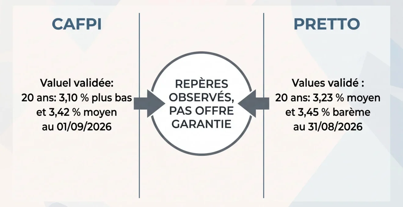 Schéma comparant les repères CAFPI et Pretto pour les taux immobiliers Société Générale