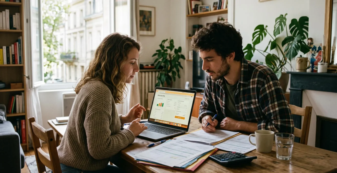 Primo-accédant comparant plusieurs offres de prêt immobilier sur un ordinateur
